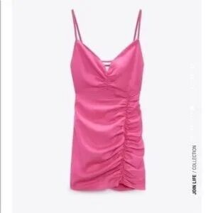 Zara Vibrant Hot Pink Ruched Slip Dress